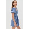 Elegant Square Neckline Backless Puff Sleeve Smocked Elastic Back Panel Casual Dress