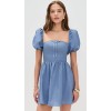 Elegant Square Neckline Backless Puff Sleeve Smocked Elastic Back Panel Casual Dress