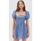 Elegant Square Neckline Backless Puff Sleeve Smocked Elastic Back Panel Casual Dress