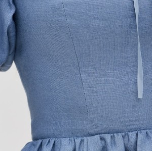 Elegant Square Neckline Backless Puff Sleeve Smocked Elastic Back Panel Casual Dress