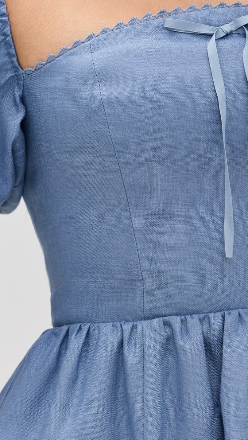 Elegant Square Neckline Backless Puff Sleeve Smocked Elastic Back Panel Casual Dress