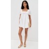 Sweat Sample Square Neckline Short Puff Sleeve Ruffle Edges And Floral Embroidery Casual Dress