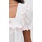 Sweat Sample Square Neckline Short Puff Sleeve Ruffle Edges And Floral Embroidery Casual Dress