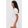 Sweat Sample Square Neckline Short Puff Sleeve Ruffle Edges And Floral Embroidery Casual Dress