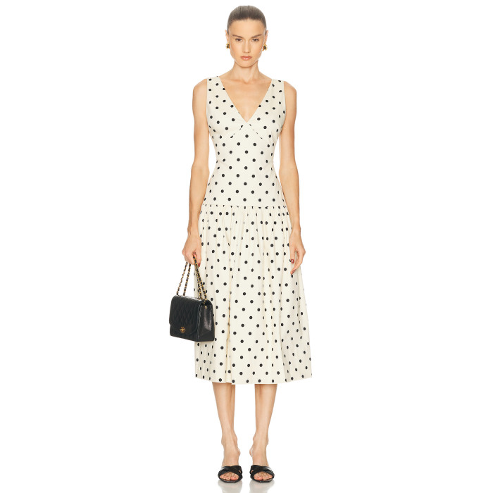 2025 New Fashion High quality V neckline Polka Dot Backless Hot sale Woman's Midi Dress