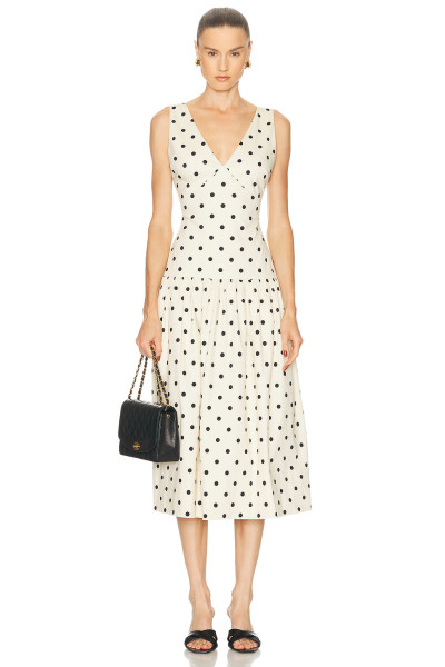 2025 New Fashion High quality V neckline Polka Dot Backless Hot sale Woman's Midi Dress