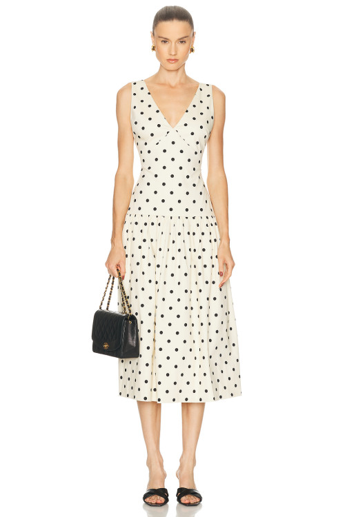 2025 New Fashion High quality V neckline Polka Dot Backless Hot sale Woman's Midi Dress