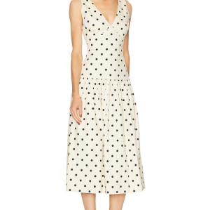 2025 New Fashion High quality V neckline Polka Dot Backless Hot sale Woman's Midi Dress