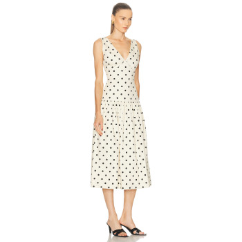 2025 New Fashion High quality V neckline Polka Dot Backless Hot sale Woman's Midi Dress