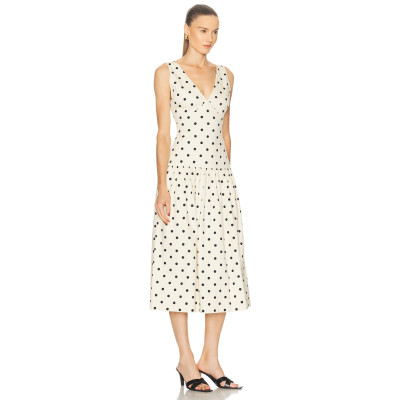 2025 New Fashion High quality V neckline Polka Dot Backless Hot sale Woman's Midi Dress