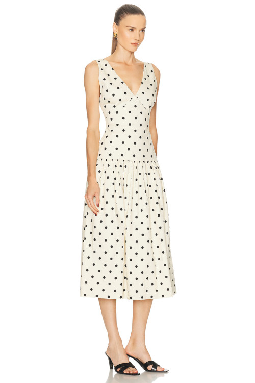 2025 New Fashion High quality V neckline Polka Dot Backless Hot sale Woman's Midi Dress