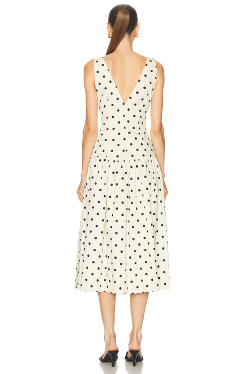 2025 New Fashion High quality V neckline Polka Dot Backless Hot sale Woman's Midi Dress