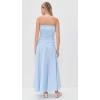 Elegant Sample Bandeau Neckline Tie Waist Smocked Elastic Bodice Solid Color Dress