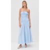Elegant Sample Bandeau Neckline Tie Waist Smocked Elastic Bodice Solid Color Dress