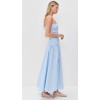 Elegant Sample Bandeau Neckline Tie Waist Smocked Elastic Bodice Solid Color Dress
