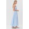 Elegant Sample Bandeau Neckline Tie Waist Smocked Elastic Bodice Solid Color Dress