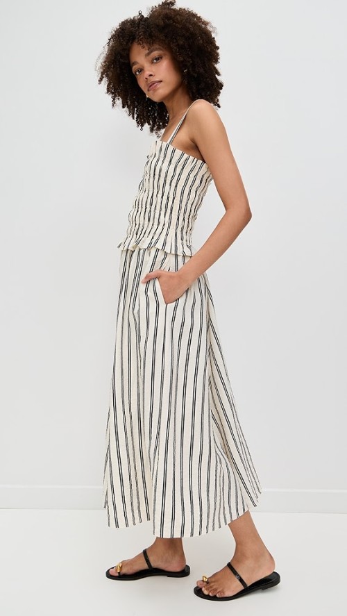 Sample Daily Camisole Smocked Elastic Bodice Sleeveless Stripe Pattern Casual Dress