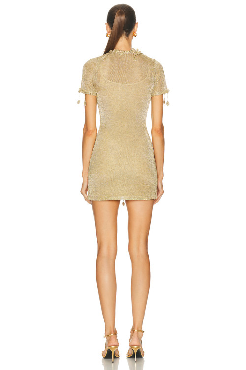 High quality Fashionable Mesh fabric V neck Sexy Gold-tone Hot sale Woman's Mini Dress
