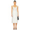 Vintage Square Neck Lace Trimmed Midweight Voile Fabric Contrast Ribbon Trim White Midi Dress