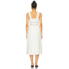 Vintage Square Neck Lace Trimmed Midweight Voile Fabric Contrast Ribbon Trim White Midi Dress