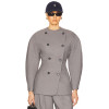 2025 Hot Sale Fashionable Vintage Puff Sleeve Double Breasted Slim Fit Grey Blazer