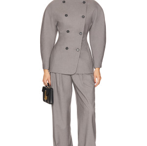 2025 Hot Sale Fashionable Vintage Puff Sleeve Double Breasted Slim Fit Grey Blazer