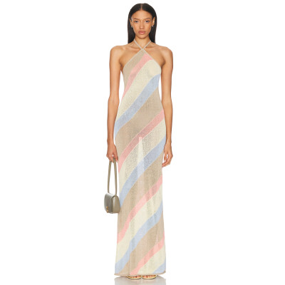 Ladies Sexy Elegant Halter neckline Backless Sleeveless Translucence Woman's Long Dress