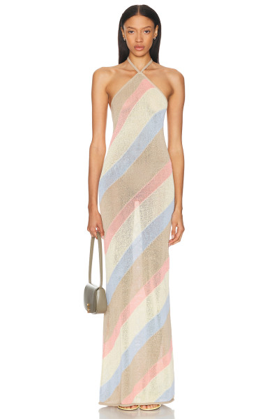 Ladies Sexy Elegant Halter neckline Backless Sleeveless Translucence Woman's Long Dress