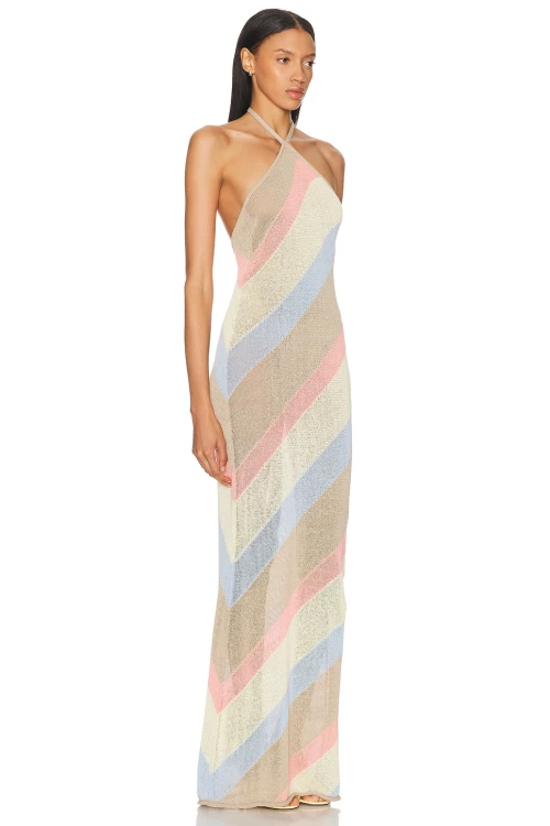 Ladies Sexy Elegant Halter neckline Backless Sleeveless Translucence Woman's Long Dress