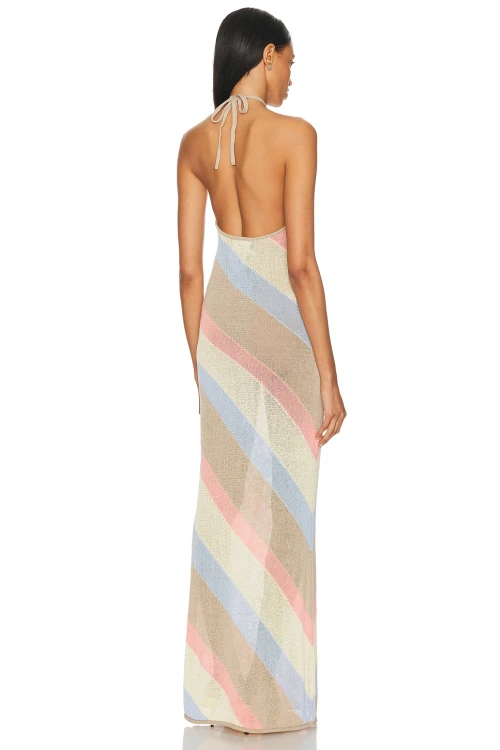 Ladies Sexy Elegant Halter neckline Backless Sleeveless Translucence Woman's Long Dress