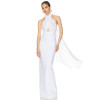 Halter neck Gown Sheer mesh Cut out Detail Bodycon Minimalist Draped Sash Woman's Long Dress