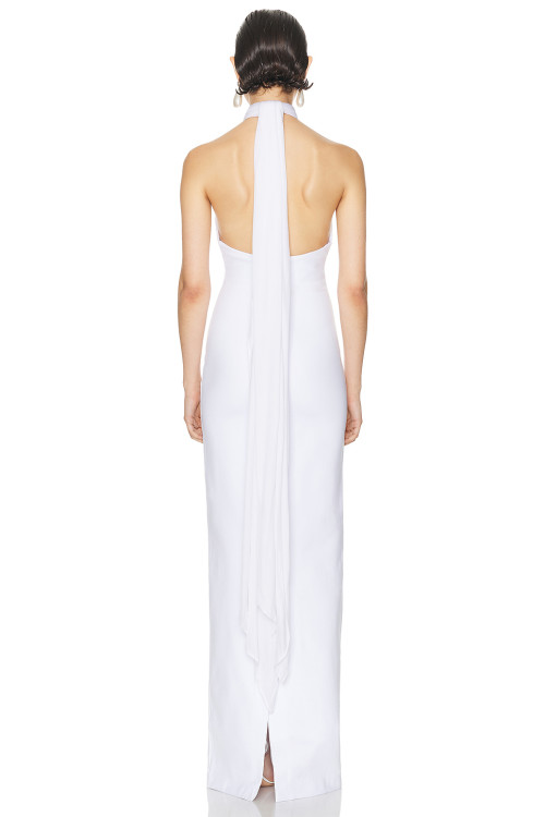 Halter neck Gown Sheer mesh Cut out Detail Bodycon Minimalist Draped Sash Woman's Long Dress