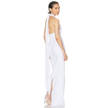 Halter neck Gown Sheer mesh Cut out Detail Bodycon Minimalist Draped Sash Woman's Long Dress