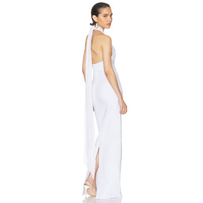 Halter neck Gown Sheer mesh Cut out Detail Bodycon Minimalist Draped Sash Woman's Long Dress