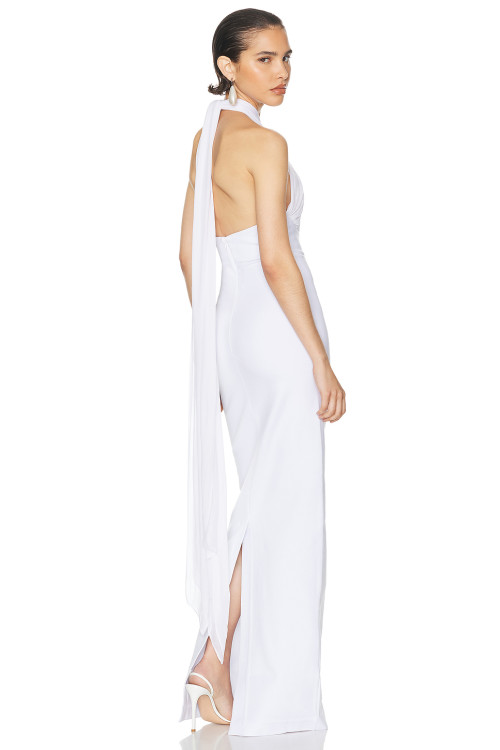Halter neck Gown Sheer mesh Cut out Detail Bodycon Minimalist Draped Sash Woman's Long Dress