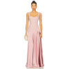 Elegant Square Necked Slim Fitting Panelled Pink Satin Flowy Satin fabric Midi Dress