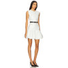 Simple Sleeveless Metal Button Embellishments Black Belt Flirty Ruffled Hem White Dress