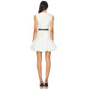 Simple Sleeveless Metal Button Embellishments Black Belt Flirty Ruffled Hem White Dress