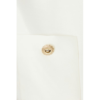 Simple Sleeveless Metal Button Embellishments Black Belt Flirty Ruffled Hem White Dress