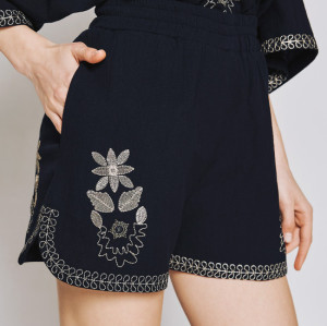 Daily Sample High Waist Side Pocket Elastic Waistband Embroidered Casual Pants