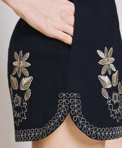 Daily Sample High Waist Side Pocket Elastic Waistband Embroidered Casual Pants