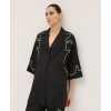 Handsome Elegant  V-Neckline Lapel Collar Widen Long Sleeve Solid Color Drawstring Embroidery Casual Tops