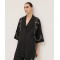 Handsome Elegant  V-Neckline Lapel Collar Widen Long Sleeve Solid Color Drawstring Embroidery Casual Tops