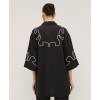 Handsome Elegant  V-Neckline Lapel Collar Widen Long Sleeve Solid Color Drawstring Embroidery Casual Tops