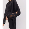 Daily Elegant Band Collar Long Puffed Sleeve Solid Color Asymmetrical Hemline Casual Tops