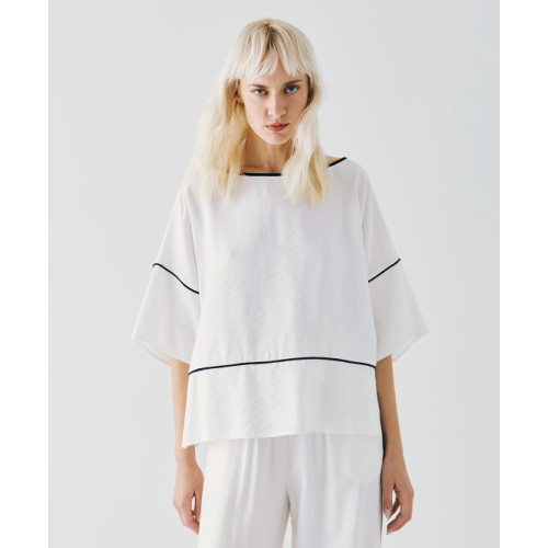 Sample Daily Boat Neckline Piping Details Batwing Sleeve Casual Dress