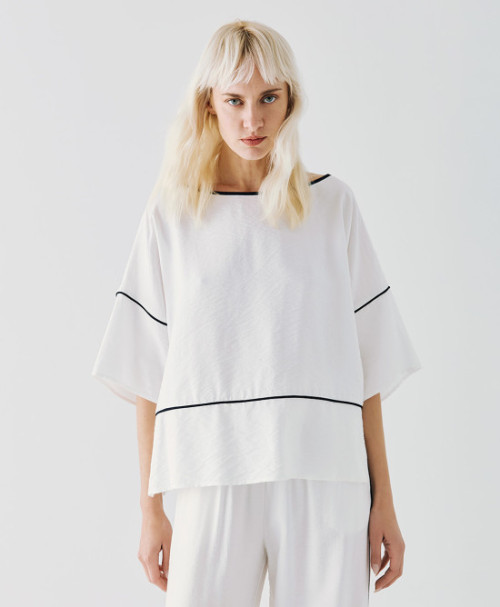 Sample Daily Boat Neckline Piping Details Batwing Sleeve Casual Dress