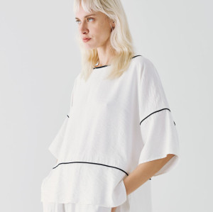 Sample Daily Boat Neckline Piping Details Batwing Sleeve Casual Dress