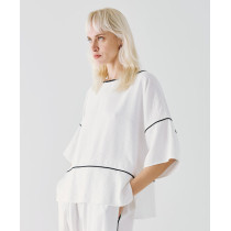 Sample Daily Boat Neckline Piping Details Batwing Sleeve Casual Dress