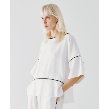 Sample Daily Boat Neckline Piping Details Batwing Sleeve Casual Dress